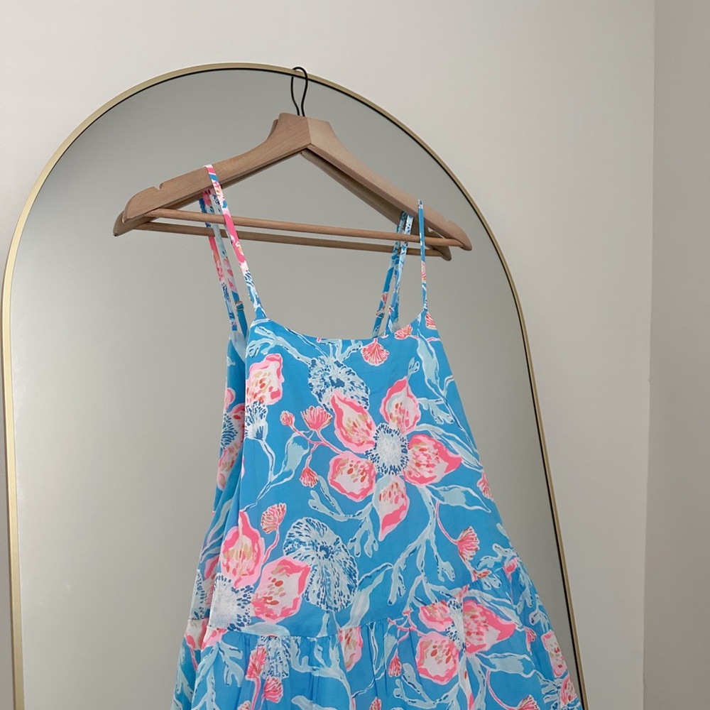 Lily Pulitzer Blue Floral Sundress with Pink Accents